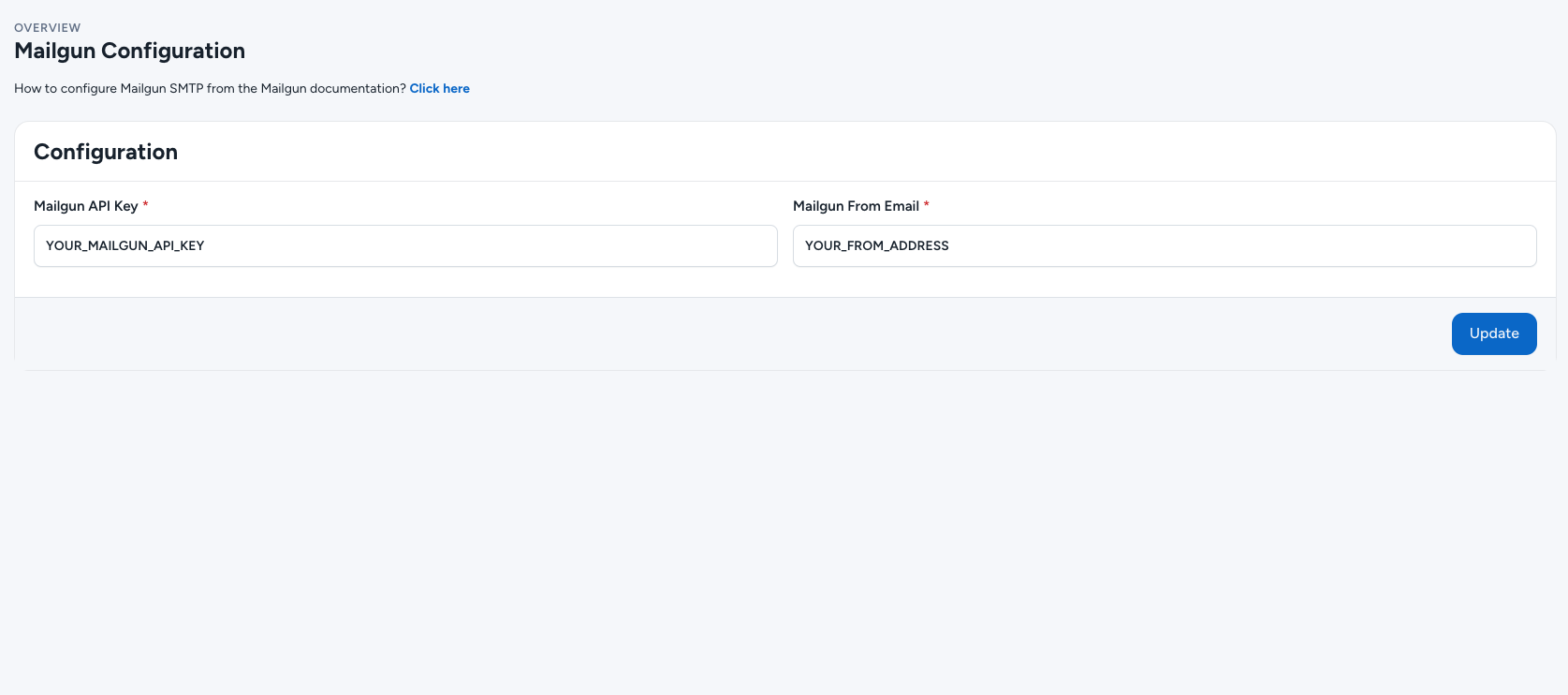 Mailgun Configuration in admin