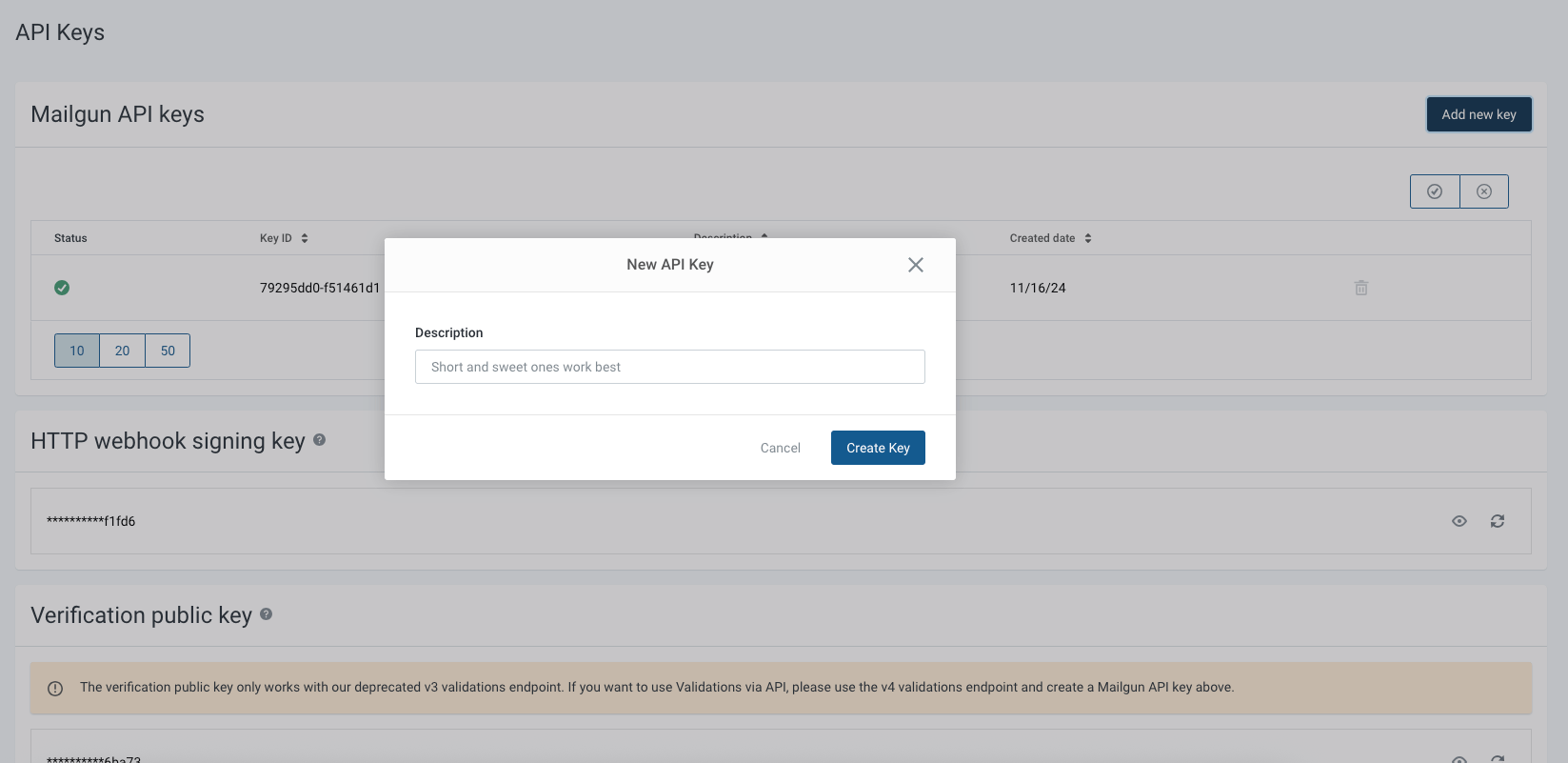 Create Mailgun API Key